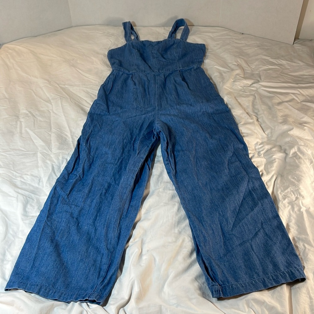 Chambray Adjustable Strap Crop Length Jumper Petite Small - Picture 7 of 12